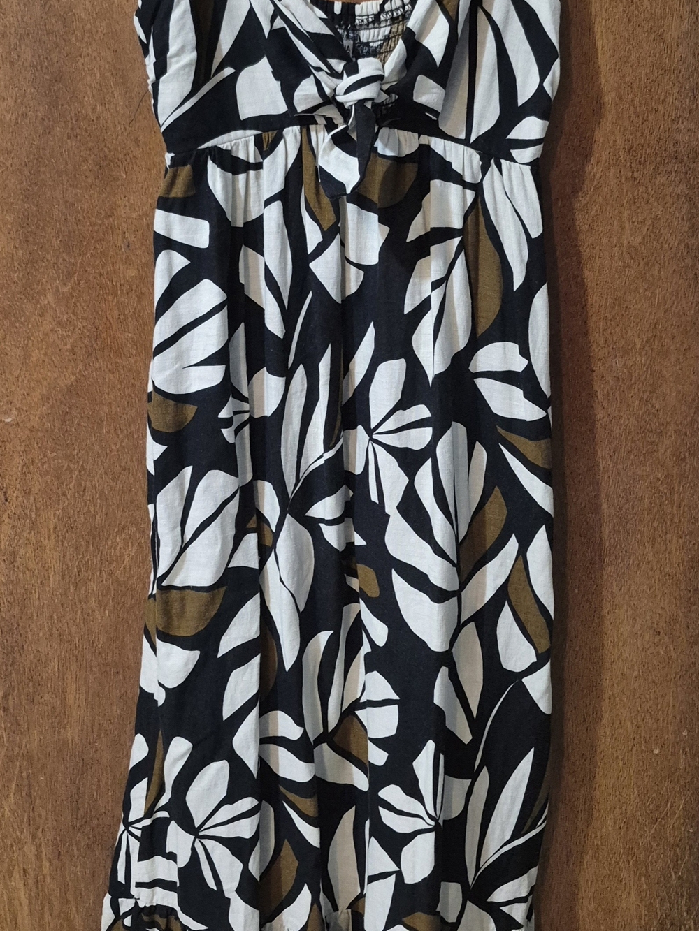 Women’s Black, White & Brown Tropical Print Tie-Front Dress